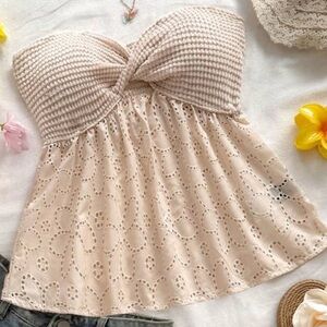 SHEIN Twist Front Cutout Eyelet Embroidery Top l Small